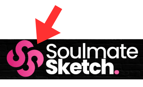 Arrow pointing to dbl Ss in Soulmate Sketch logo.